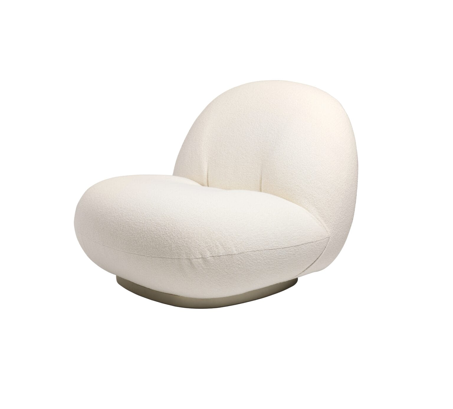Pacha Lounge Chair, Fully Upholstered, Returning Swivel, Group. D, Front Karakorum, Dedar (001), Base Pearl Gold